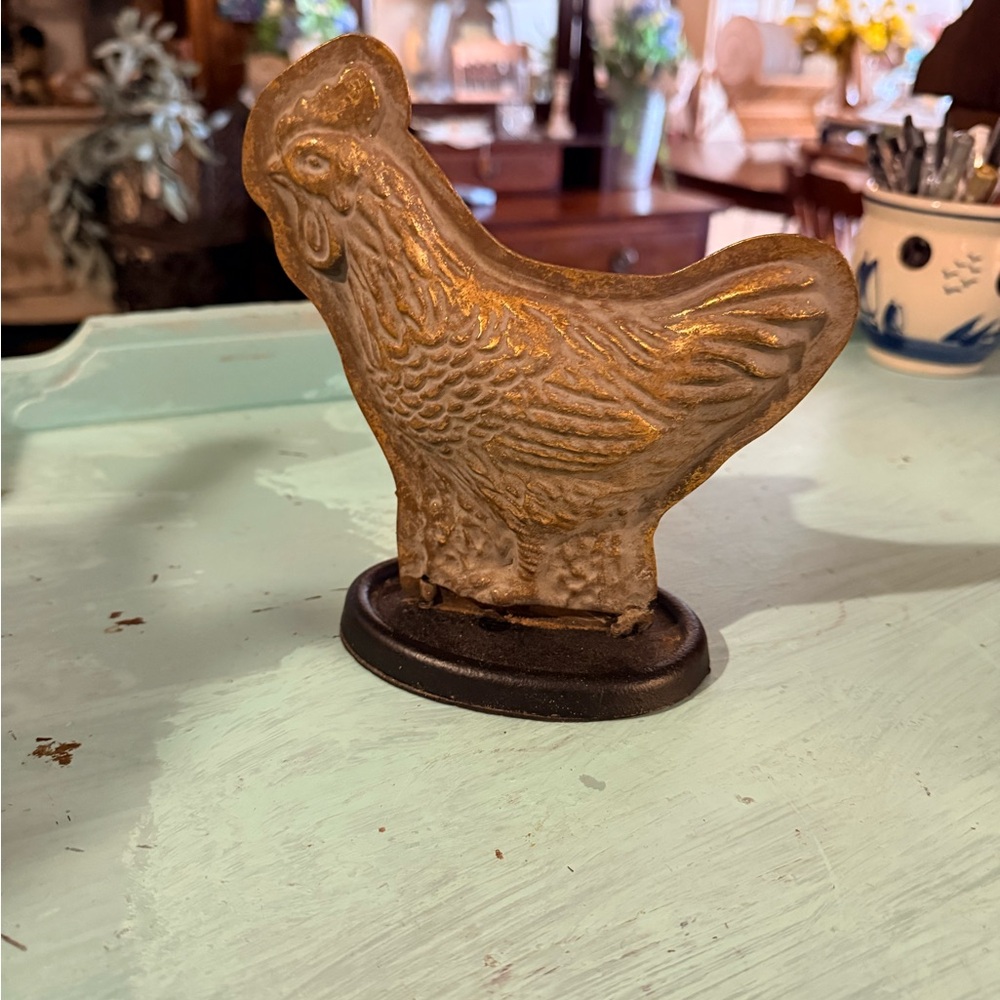 Cast Iron Hen Figure - Rustic Gold and Black